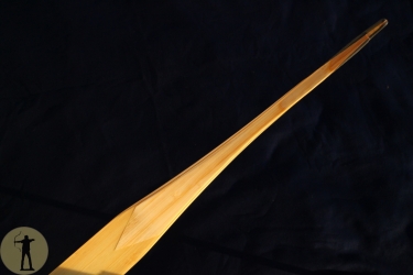 laminierter Bogen „Kheshig Mongol“ von Zhang Li / Ali Bow – Übergangsbereich zwischen Wurfarmen und Wurfarmenden – auflaminierter, imitierter V-Spleiß